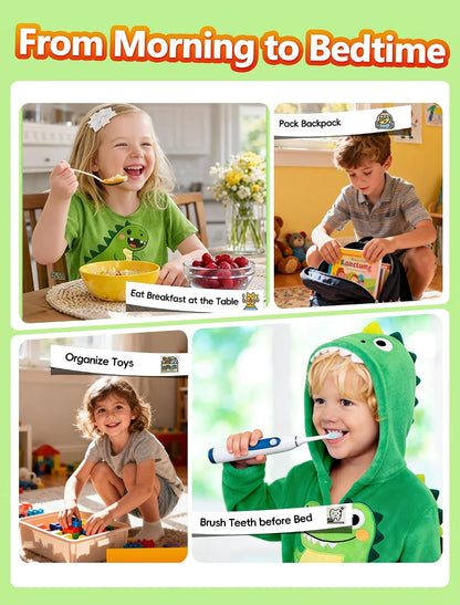 Dinosaur Visual Timer for Kids with Digital Timer & Schedule Board | Summer Chore Chart, Homeschool Teacher Supplies, Daily/Bedtime/Morning First Then Routine, For Toddlers with Autism ADHD