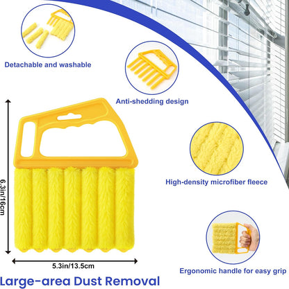 Blind Cleaner Duster Tool - 3 Pcs 7 Fingers Anti-Shedding Window Blind Cleaner Tool, with High-Density Microfiber Fleece and Ergonomic Handle, Detachable and Washable