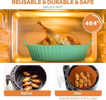 ME.FAN Air Fryer Silicone Liners for 4 to 7 QT [2 Pack] Reusable Air Fryer Basket with Handles & Holes Red