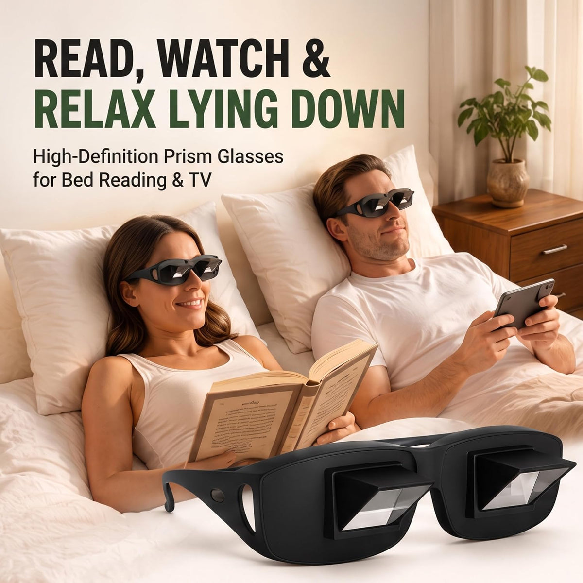 Evelots Lazy Glasses, Prism Glasses for Reading in Bed, TV & Books, Unisex