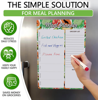 Dry Erase Magnetic Meal Planner for Refrigerator A4 (8.5x12 inch) - Magnet Weekly Menu Board for Fridge - Magnetic Menu White Board - Fridge Meal Planner Magnet - Dinner Meal Planner Dry Erase Board