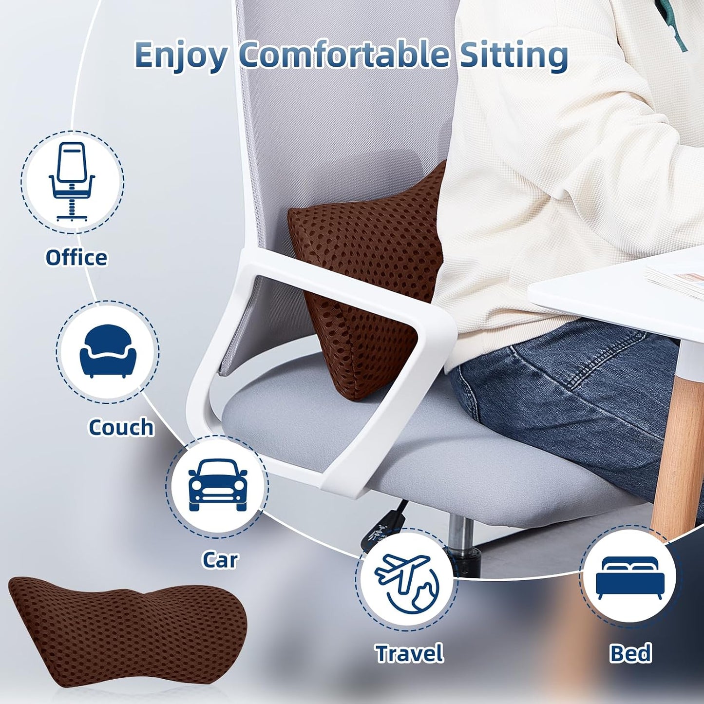 Lumbar Pillow, Memory Foam Lumbar Support Pillow for Office Chair and Car Seat, Ergonomic Streamline Back Pillow for Lower Back Pain Relief, Back Support Pillow for Sitting, Driving, Traveling