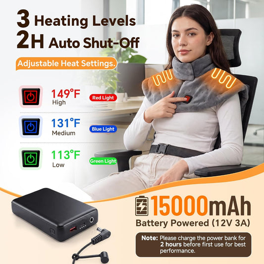Portable Cordless Heating Pad for Neck and Shoulders Back, 15000mAh Battery