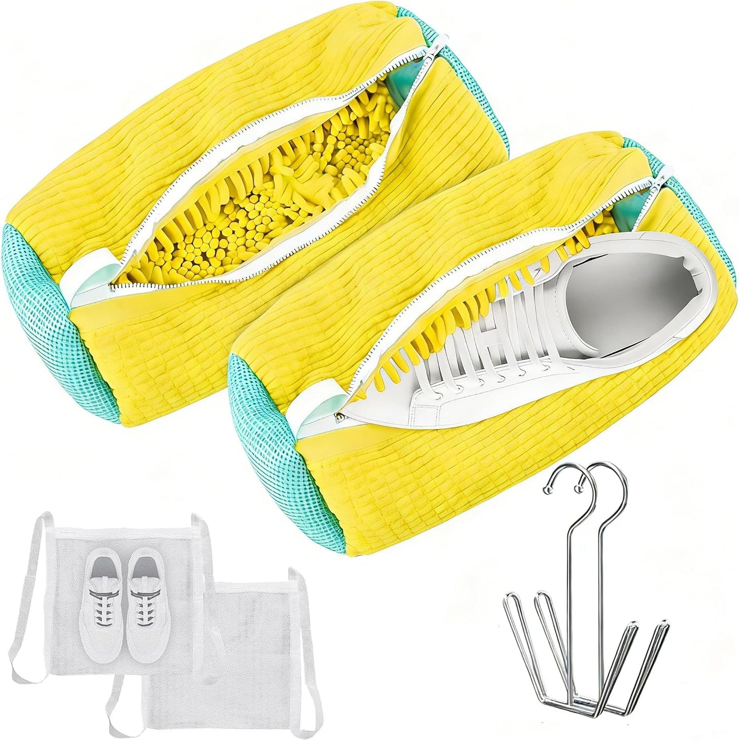 2PCS Shoes Washing Machine Bag Kit,Reusable Washing Shoes Bag,Include 1PC Shoes Dryer Bag and 2 Drying Racks,Laundry Shoes Bag with Durable Zipper for Sneakers and Canvas Shoes