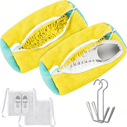 2PCS Shoes Washing Machine Bag Kit,Reusable Washing Shoes Bag,Include 1PC Shoes Dryer Bag and 2 Drying Racks,Laundry Shoes Bag with Durable Zipper for Sneakers and Canvas Shoes