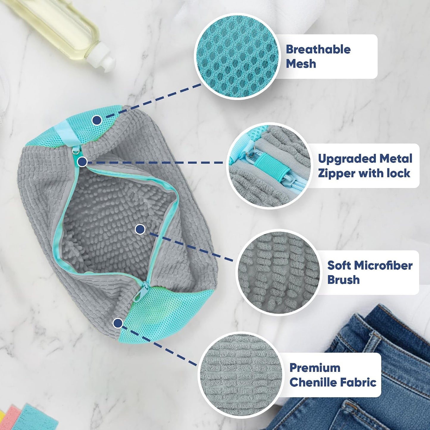 Shoe Washing Machine Bag – 2 Pcs Reusable Laundry Shoe Bag, 360° Deep Cleaning Sneaker Washing Bag, Durable Mesh Net with Zipper Protection, Fits All Shoe Types & Sizes (2 PCS Yellow)