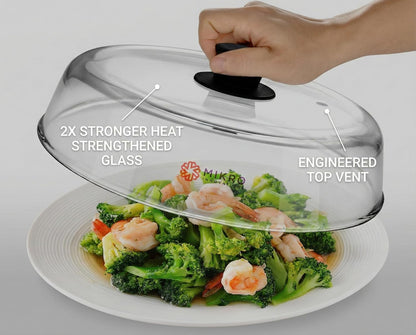 10.5-Inch Glass Microwave Splatter Cover – Borosilicate Glass Food Plate Splatter Guard with Vent Hole, BPA-Free, Easy-Grip Silicone Knob, Dishwasher Safe (1, Black, 10.5in)