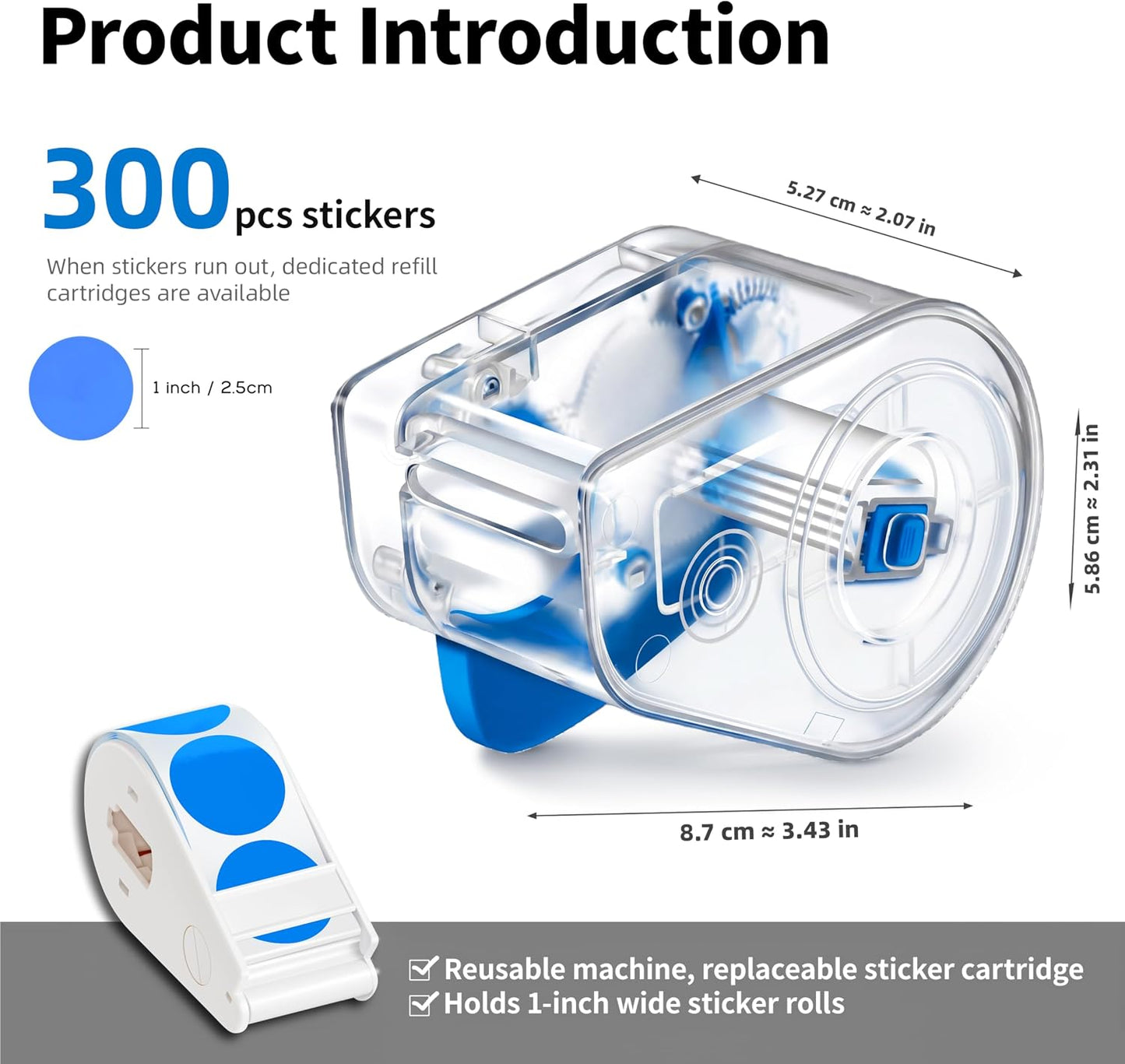 300 PCS Blue Dot Stickers with Sticker Dispenser,Round Coding Labels Circle Dots Labels Stickers,Circle Dot Stickers Label Sticker for Office,Classroom,Small Business,Papers