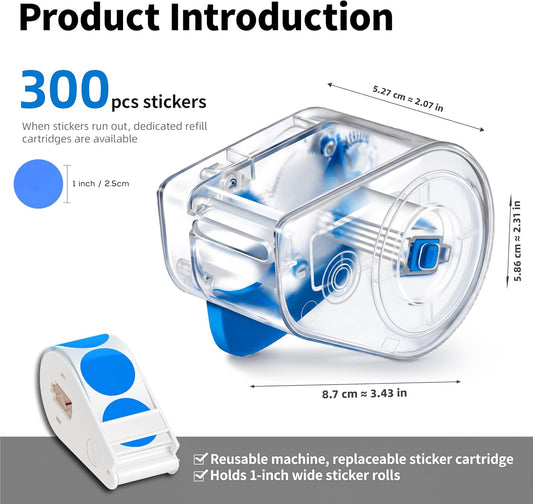 300 PCS Blue Dot Stickers with Sticker Dispenser,Round Coding Labels Circle Dots Labels Stickers,Circle Dot Stickers Label Sticker for Office,Classroom,Small Business,Papers