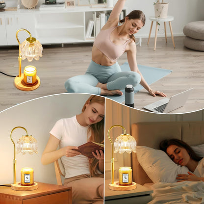 Dreamholder Electric Candle Warmer Lamp with Timer & Dimmer, Adjustable Height Wax Melt Warmer for Jar Candles, Wood Base Candle Melter, Floral Home Decor Gifts for Women, Mom, Natural Wood