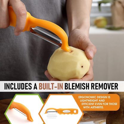 Spring Chef Swivel Potato Peeler for Kitchen w/ Soft Grip Handle, Mango | Premium Vegetable Peeler w/ Sharp Stainless Steel Blades, Multifunctional Food Peeler for Apple, Carrot, Cucumber, Fruit