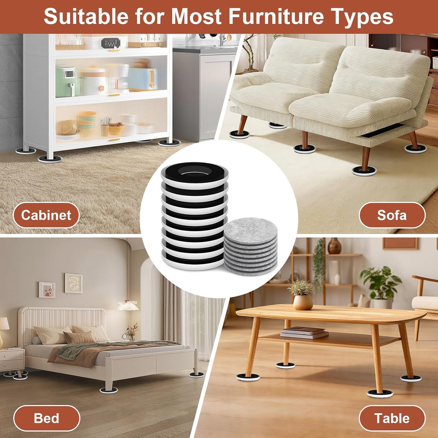 New Upgrade Furniture Sliders: Multi-Surface 3-in-1 Furniture Movers Slider | Heavy Moving Pads with 8PCS 4.3" Carpet Sliders + 4PCS Hard Floor Socks + 1 Lifter - Protect Floor and Easily Move Furniture