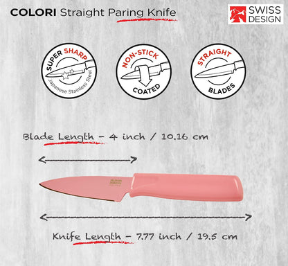 Kuhn Rikon Colori® Paring Knife – 4 Inch Japanese Stainless Steel, Nonstick Blade, Ergonomic Handle & Sheath, Yellow