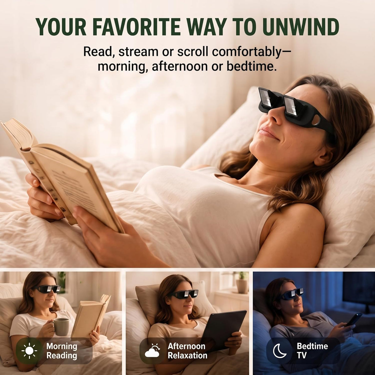Evelots Lazy Glasses, Prism Glasses for Reading in Bed, TV & Books, Unisex