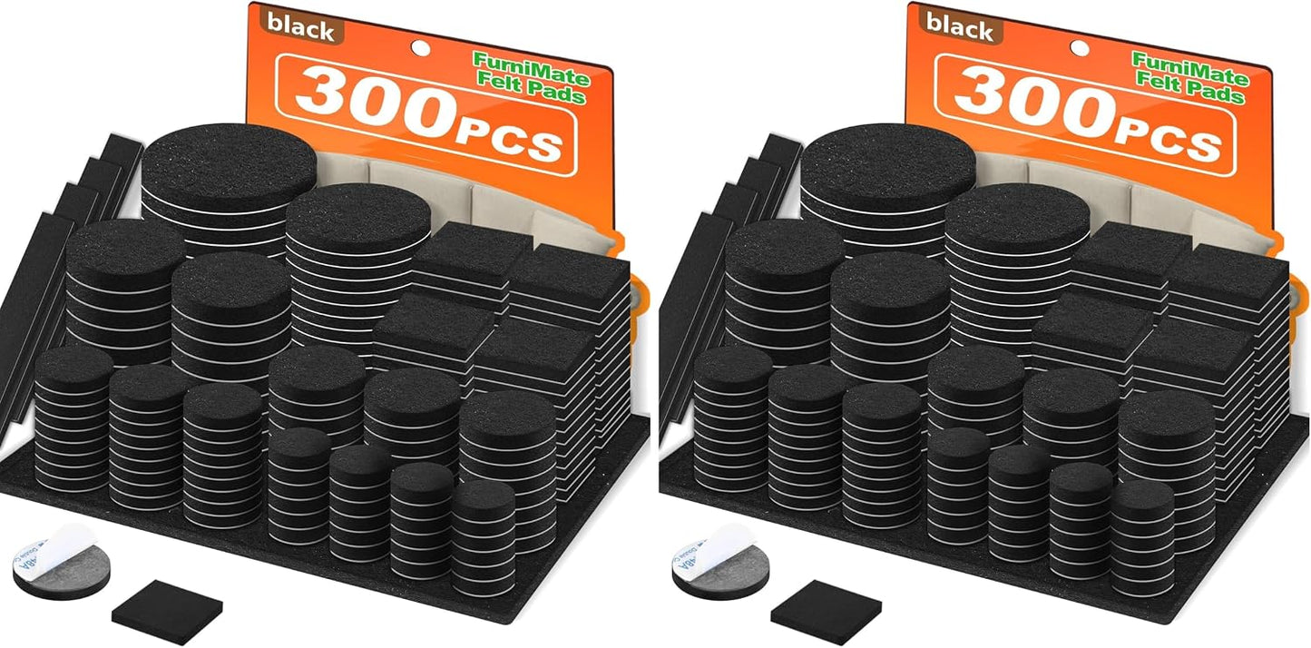 Felt Furniture Pads 300 Pieces, Furniture Pads for Hardwood Floors Black | Self-adhesive felt pads prevent scratches and noise, ideal for chair legs, suitable for hardwood floors and indoor furniture