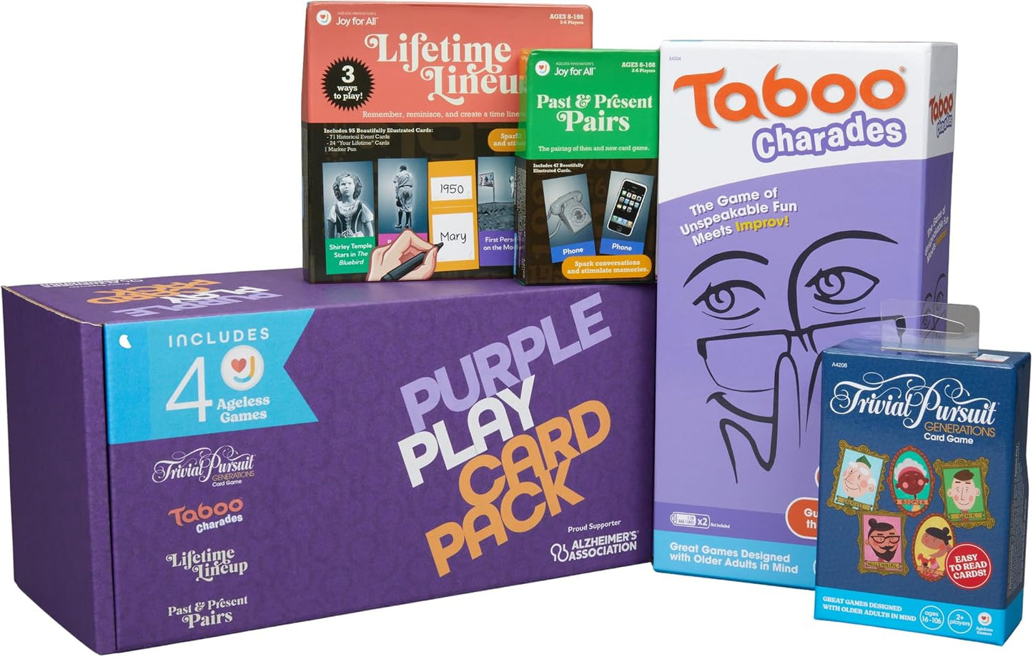 Ageless Games Taboo Charades - Classic Word Guessing & Charades Game for Older Adults - Big Easy to Read Cards for Low Vision - 80 Customizable Word Guess Cards - Fun Family Card Game for Ages 13-103