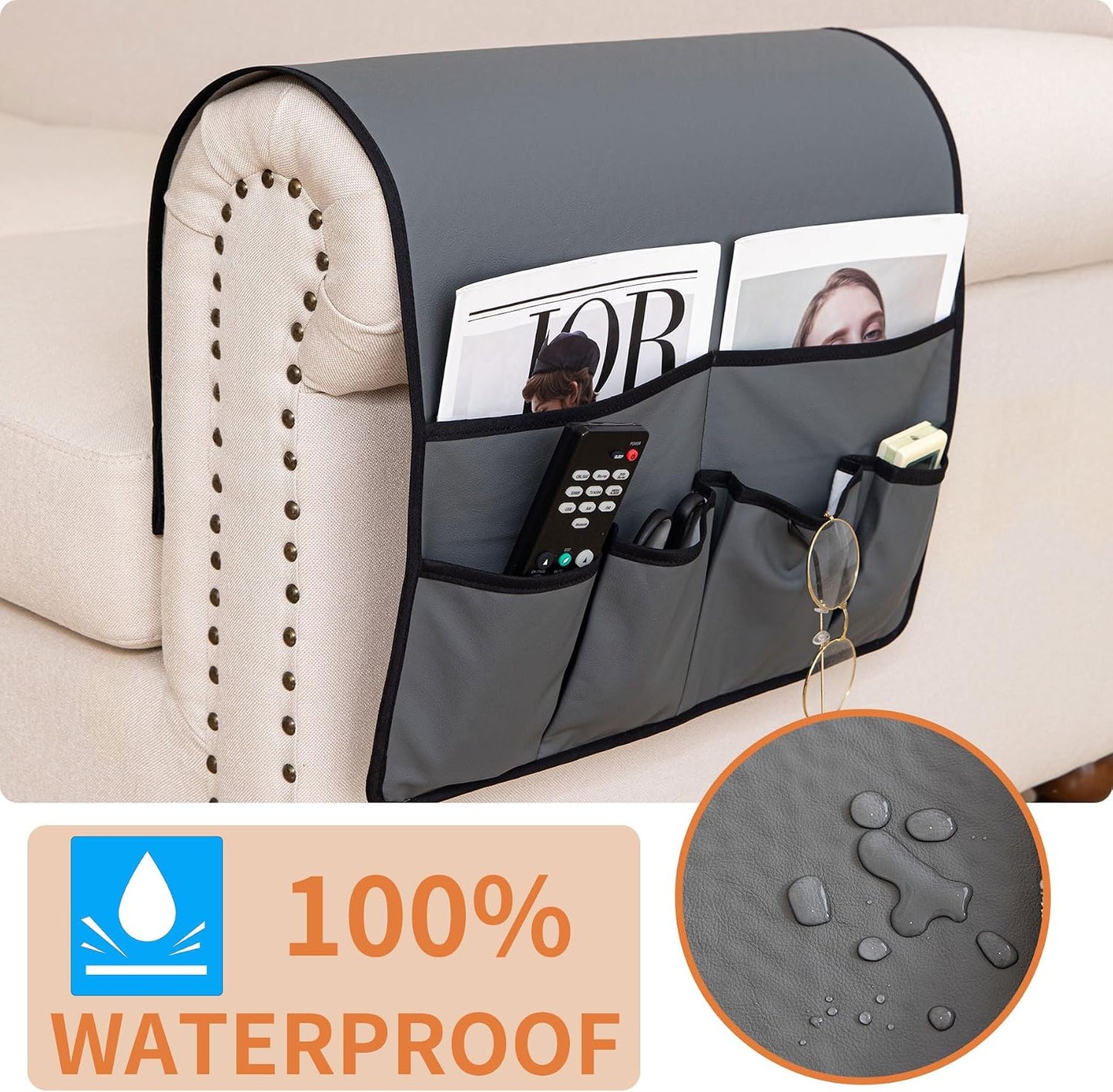 HAOMAIJIA Sofa Armrest Organizer, Remote Control Holder for Recliner Couch | Anti Slip Arm Chair Bedside Caddy Storage Organizer With 6 Pockets For Cell Phone Tv Remote Control Magazines (brown)