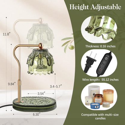 Candle Warmer Lamp with Timer Dimmer, Modern Wax Warmer for Scented Wax Jar Candle Warmer with 2 Bulbs, Adjustable Height Glass Lamp for Gifts for Women, Home Decor, Gold Amber