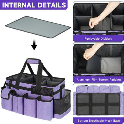 Cleaning Caddy Bag,Large Cleaning Supplies Organizer with Handle for Housekeepers,Purple