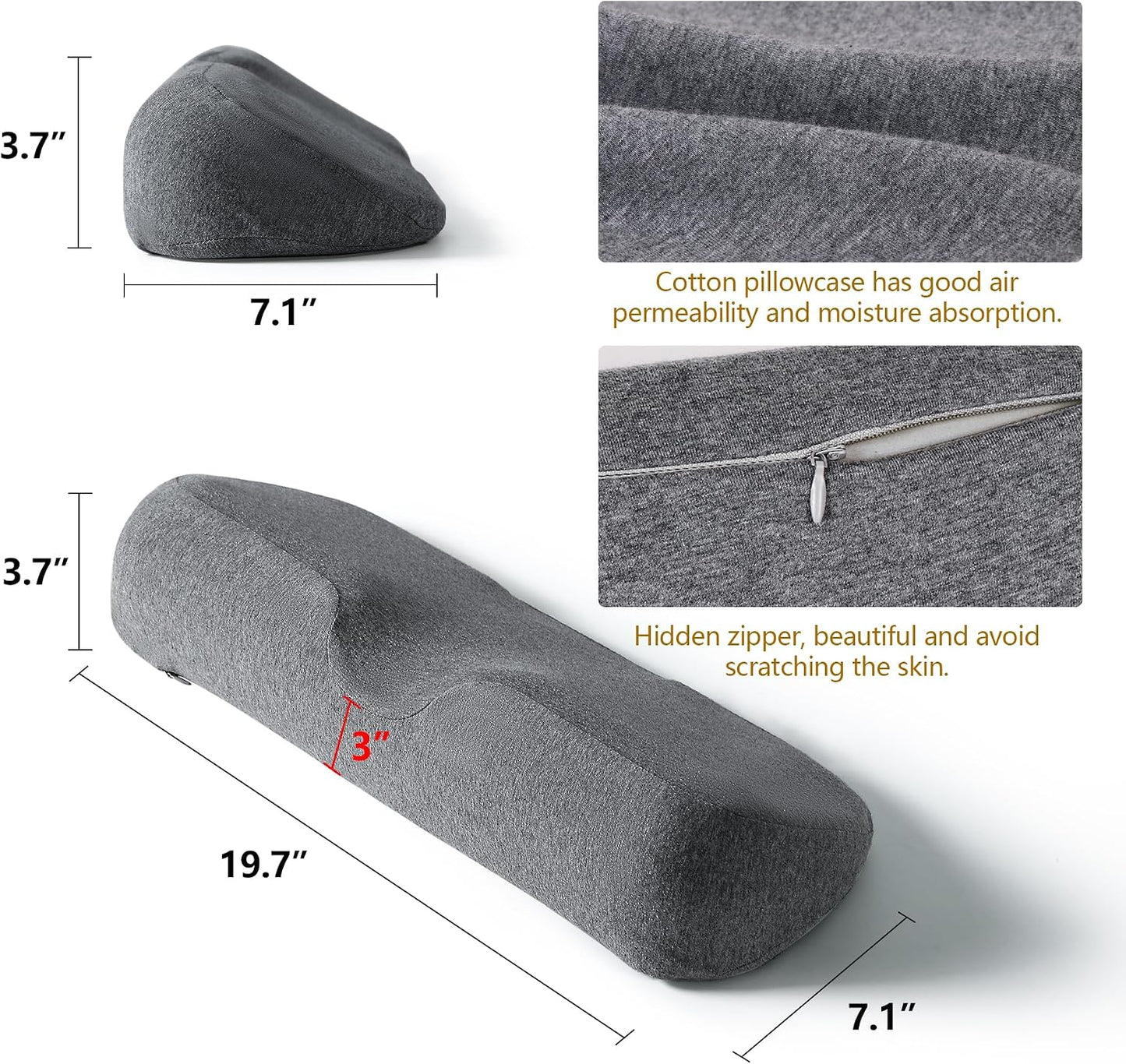 Cervical Neck Pillows for Pain Relief Sleeping, Memory Foam Neck Bolster Pillow for Stiff Pain Relief, Neck Support Pillow Neck Roll Pillow for Bed Pillow (Light Grey)
