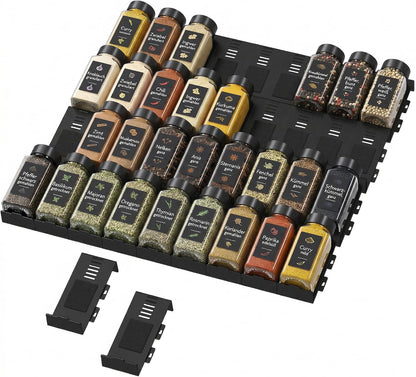 Lifewit Spice Drawer Organizer, 36PCS Interlocking Spice Rack Drawer Insert | Adjustable Seasoning Drawer Organizer with Non-Slip Pads, Spice Organization & Seasoning Storage for Kitchen, Cabinet, Black