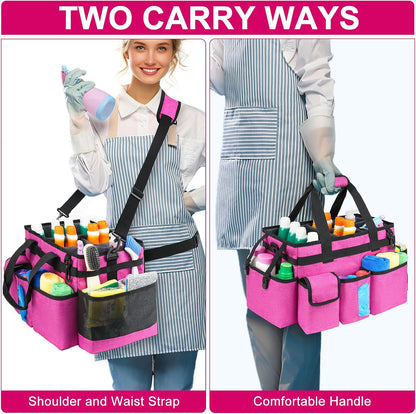 Cleaning Caddy Bag,Large Cleaning Supplies Organizer with Handle for Housekeepers,Purple