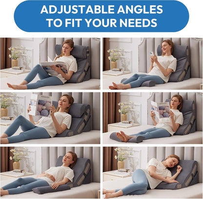 Ahpmeoa Wedge Pillow Set for After Surgery, Back Pillow for Bed Sitting up, 10-in-1 Foam Wedge Pillow for Acid Reflux & Back Pain Relief, Post Surgery Pillow for GERD & Snoring, White