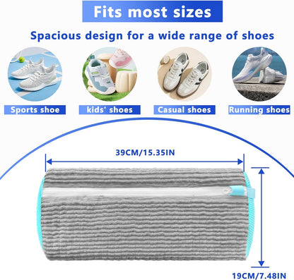 Reusable Shoe Washing Bag, 2-Pack Chenille Laundry Bag for Washer & Dryer. | Soft chenille fibers help deep clean sneakers while the hidden zipper keeps shoes secure and helps protect your washer.