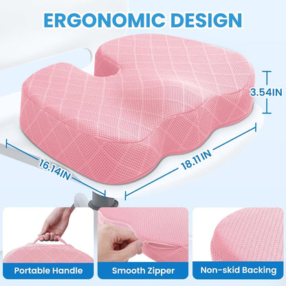 TushGuard Office/ Car Seat Cushion, Non-Slip Sciatica & Back Coccyx Tailbone Pain Relief Chair Pad, Memory Foam Butt Pillow for Computer Desk, Wheelchair, Driving (Black)