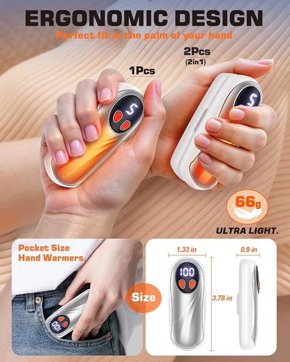 Hand Warmers Rechargeable 2 Pack, 6000mAh Electric Hand Warmers, Silver