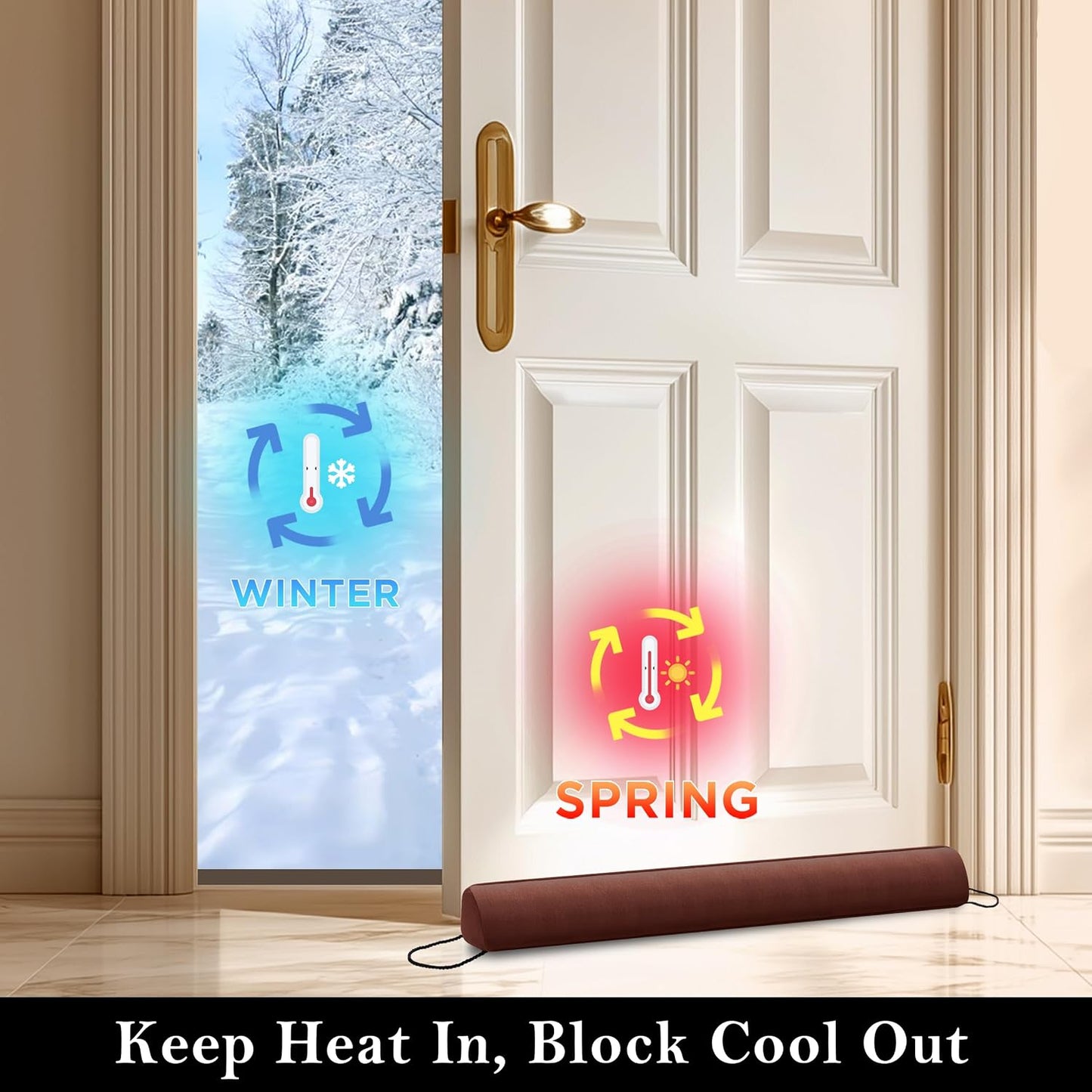 Door Draft Stopper, Removable Washable Cover, 38", Gray | Weighted Gap Filler, Blocks Hot and Cold Air, All-Season Seal, Easy Install, Noise & Wind Blocker, Home Essentials