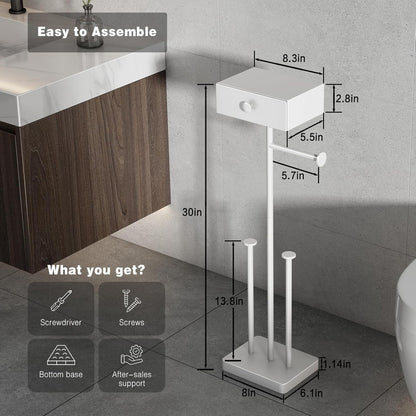 VOLDRA Toilet Paper Holder with Shelf Black Wipes Dispenser for Bathroom Toilet Paper Holder with Storage Upgrade Drawer Design Toilet Tissue Holder Adhesive Small Bathroom Shelf Wall Mount
