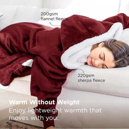 Bedsure Wearable Blanket Sherpa Hoodie Gifts, Sweatshirt, Grey, Standard