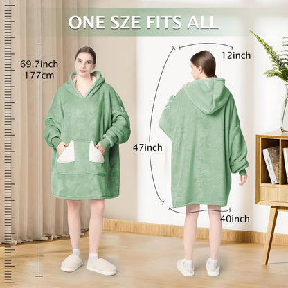 Wearable Blanket Hoodie, Oversized Sherpa Fleece Sweatshirt Blanket with Giant Hood Pocket and Sleeves for Adult, Warm & Cozy Grey Blanket Gifts for Women