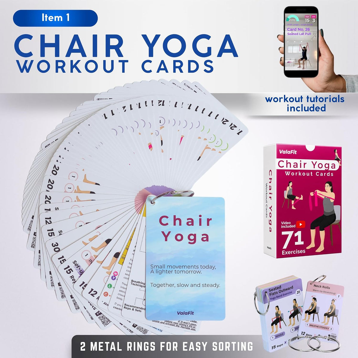 [Large Print Cards] Chair Yoga for Seniors Over 60; 71 Poses & QR Videos