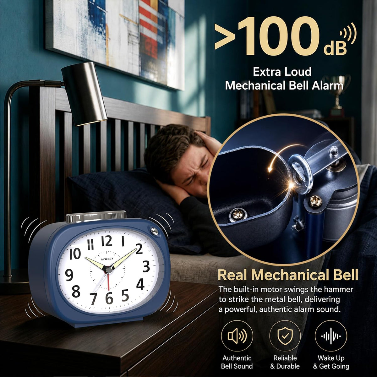AYRELY® 4.5" Loud Analog Alarm Clock for Heavy Sleepers, 100 dB Alarm Sound