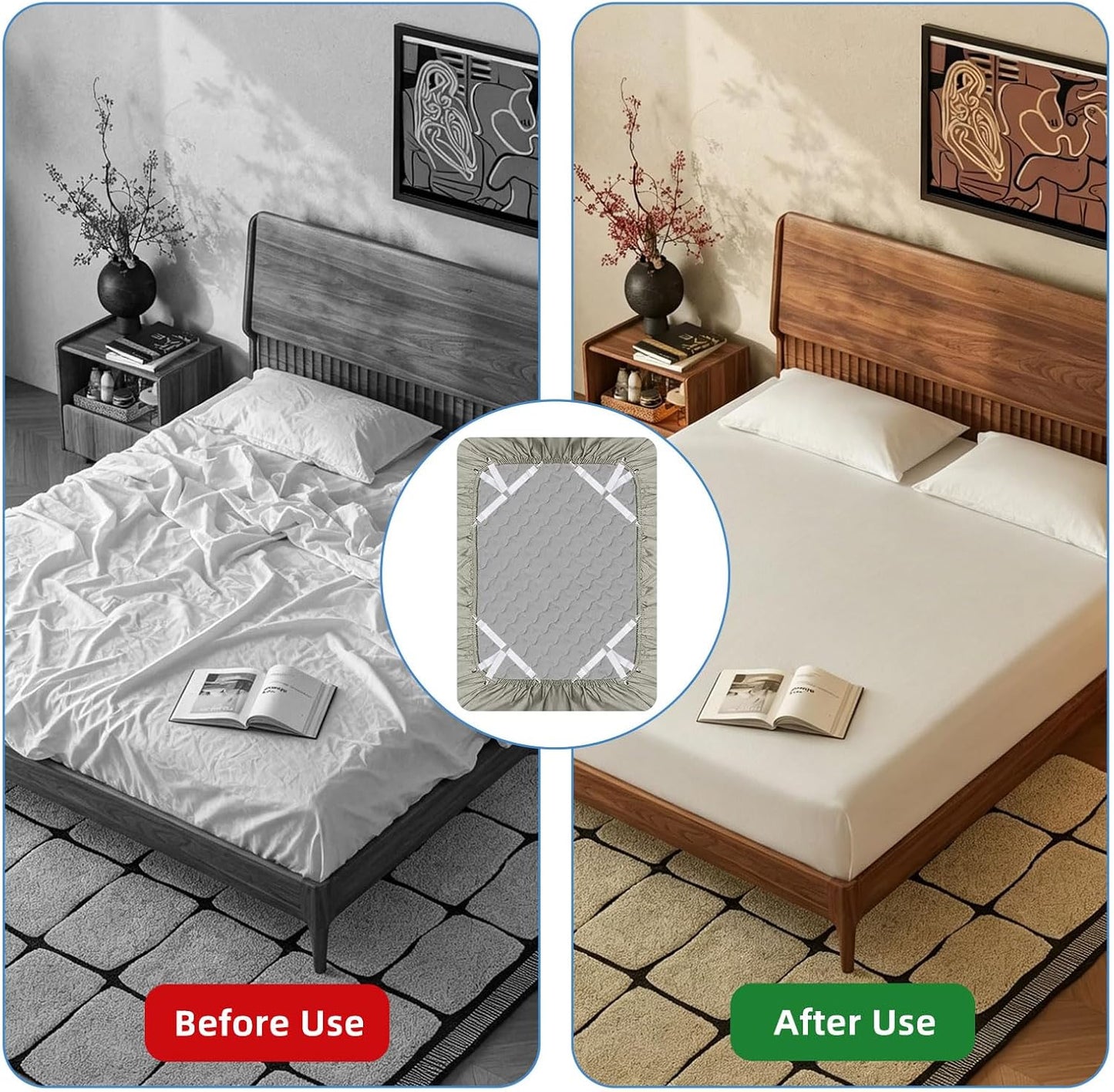 4PCS Adjustable Bed Sheet Holders, Elastic Mattress Sheet Fasteners Holder with Metal Clips for Hold Sheet, Mattress, Sofa, Couch, Table Cloth, (White)