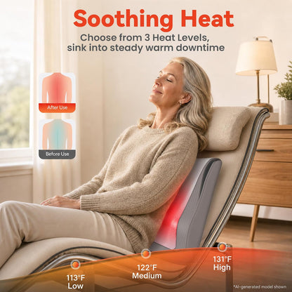 Snailax Back Massager with Heat,Shiatsu Massage Seat Cushion,8 Flexible Nodes Massage for Full Back Massage Chair Pad,Chair Massager for Office,Home Use