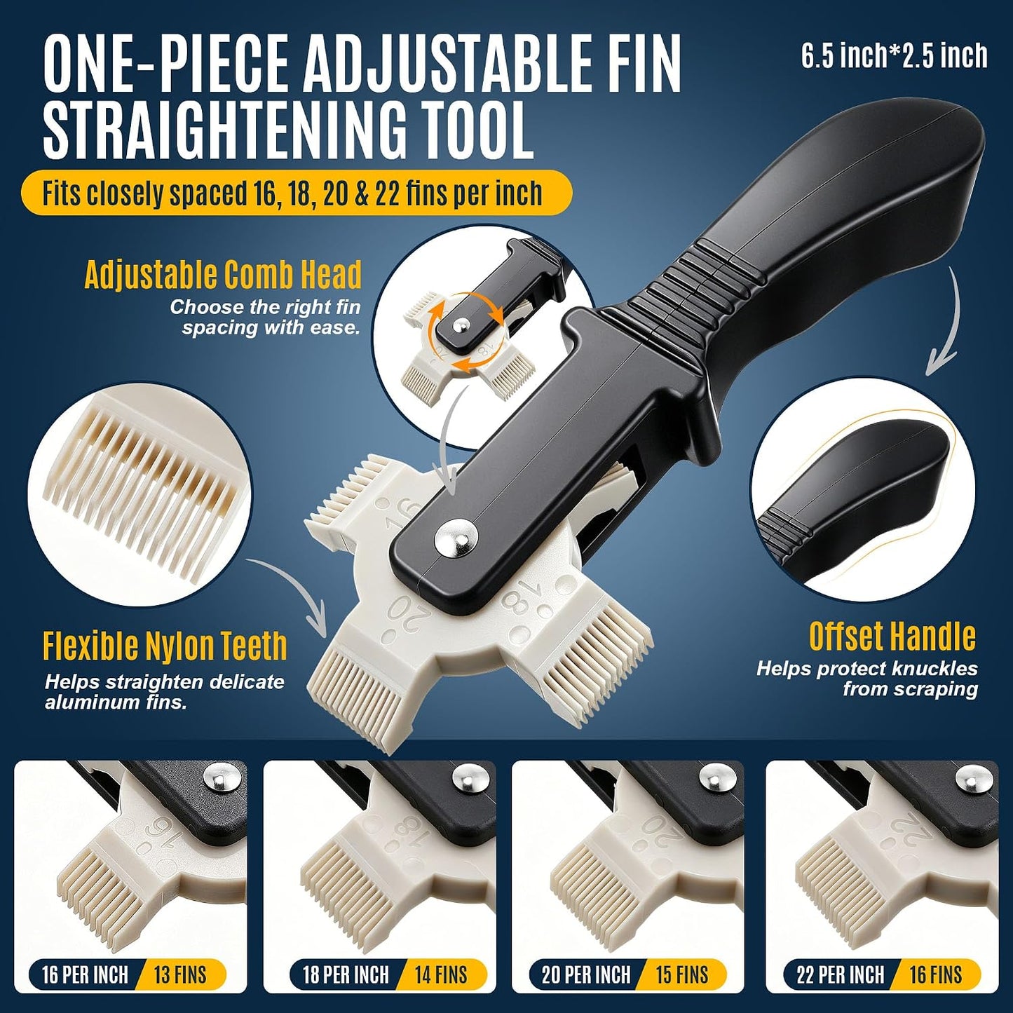 3 Piece Air Conditioner Condenser Fin Comb Kit, Fin Straightening Tool, Coil Cleaner Stainless Steel Comb and Evaporator Radiator Cleaning Whisk Brush for Condenser or Evaporator Units