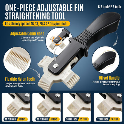 3 Piece Air Conditioner Condenser Fin Comb Kit, Fin Straightening Tool, Coil Cleaner Stainless Steel Comb and Evaporator Radiator Cleaning Whisk Brush for Condenser or Evaporator Units