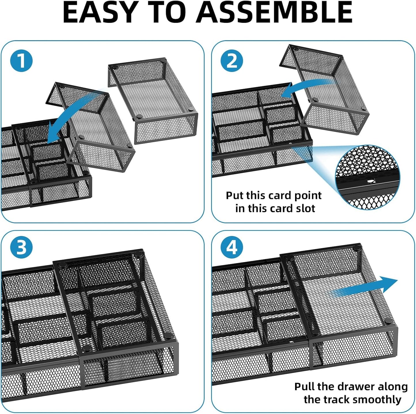 Marbrasse Expandable Desk Drawer Organizer, Mesh Drawer Organizer Tray with 10 Adjustable Compartments, Desk Organizers and Accessories, 5 Dividers Drawer for Office Supplies, Makeup & Vanity (Black)