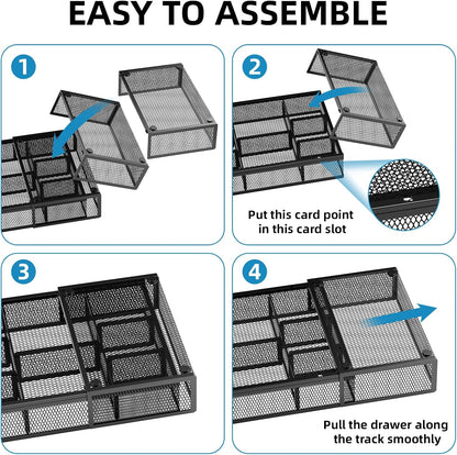 Marbrasse Expandable Desk Drawer Organizer, Mesh Drawer Organizer Tray with 10 Adjustable Compartments, Desk Organizers and Accessories, 5 Dividers Drawer for Office Supplies, Makeup & Vanity (Black)