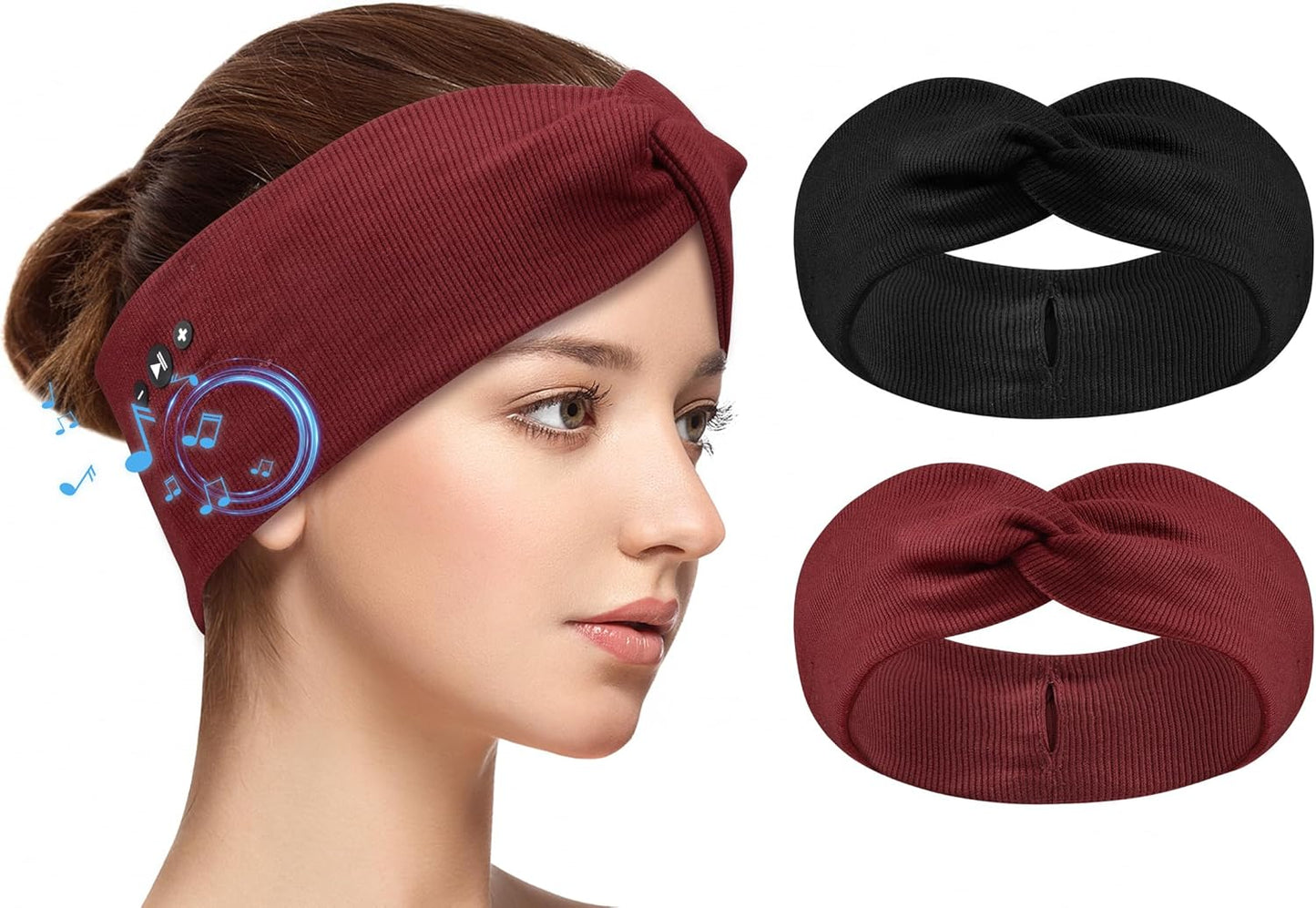 2-Pack Bluetooth Headband for Women, Wirless Headband with HD Stereo Speakers, Fashion Headband Headphones for Workout, Running, Yoga, Travel, Casual Wear, Meditation