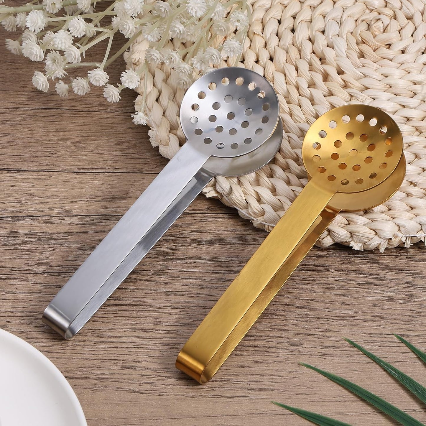 2pcs Tea Bag Squeezer Tongs, Stainless Steel Teabag Clip Holder Strainer Dispenser Gripper Picker Spoon Accessories for Tea Drinkers Gifts(Silver, Gold)