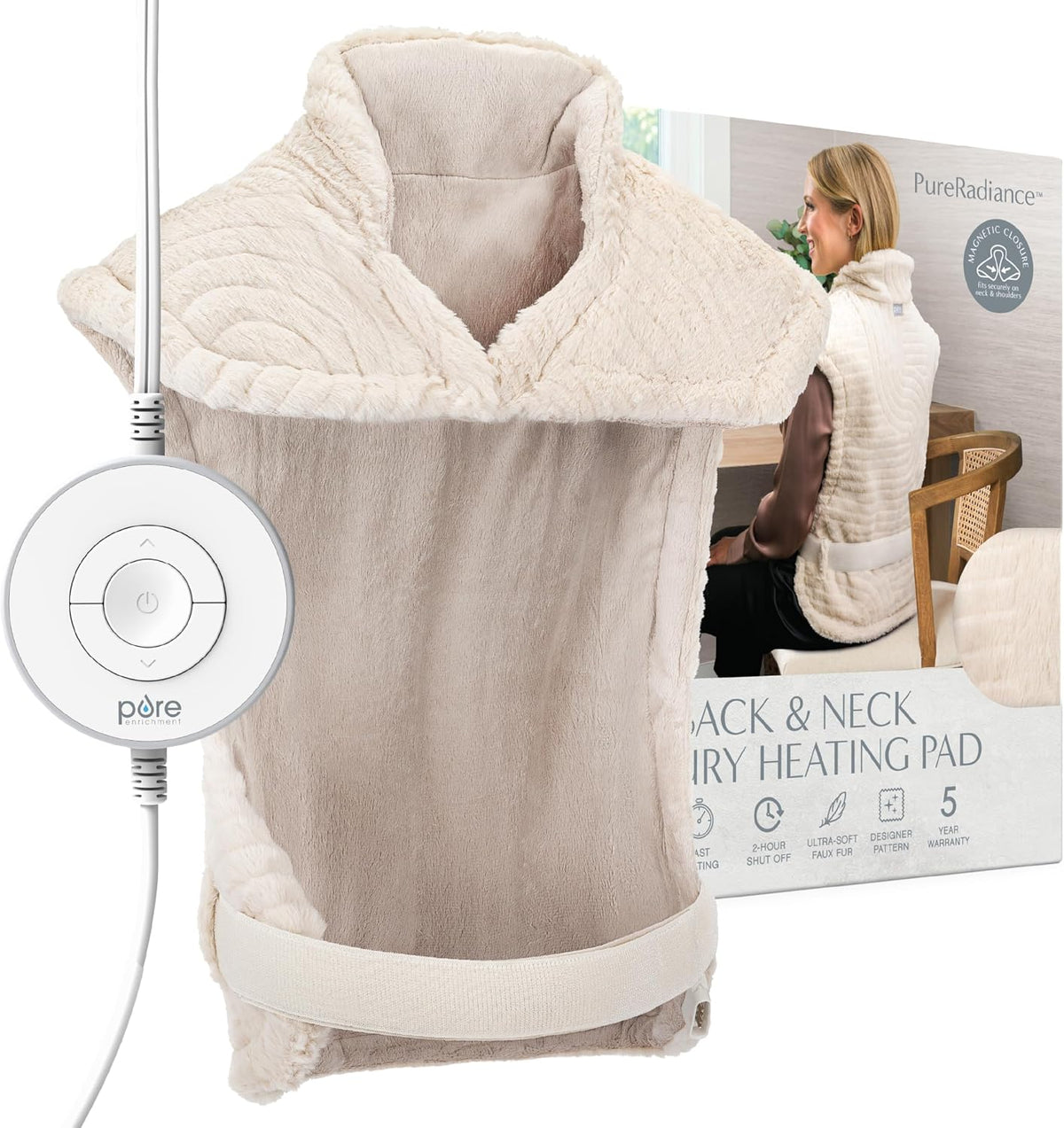Pure Enrichment PureRadiance Back & Neck Luxury Heating Pad, 6 Settings