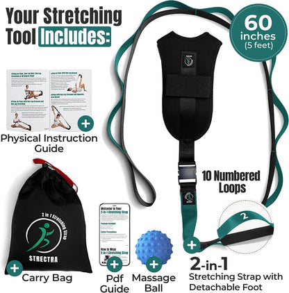 Stretch Strap with Loops Physical Therapy - Full Body Exercise Straps for Stretching with Detachable Foot - Leg & Calf Stretcher for Plantar Fasciitis, Physical Therapy, Pain Relief, and Flexibility
