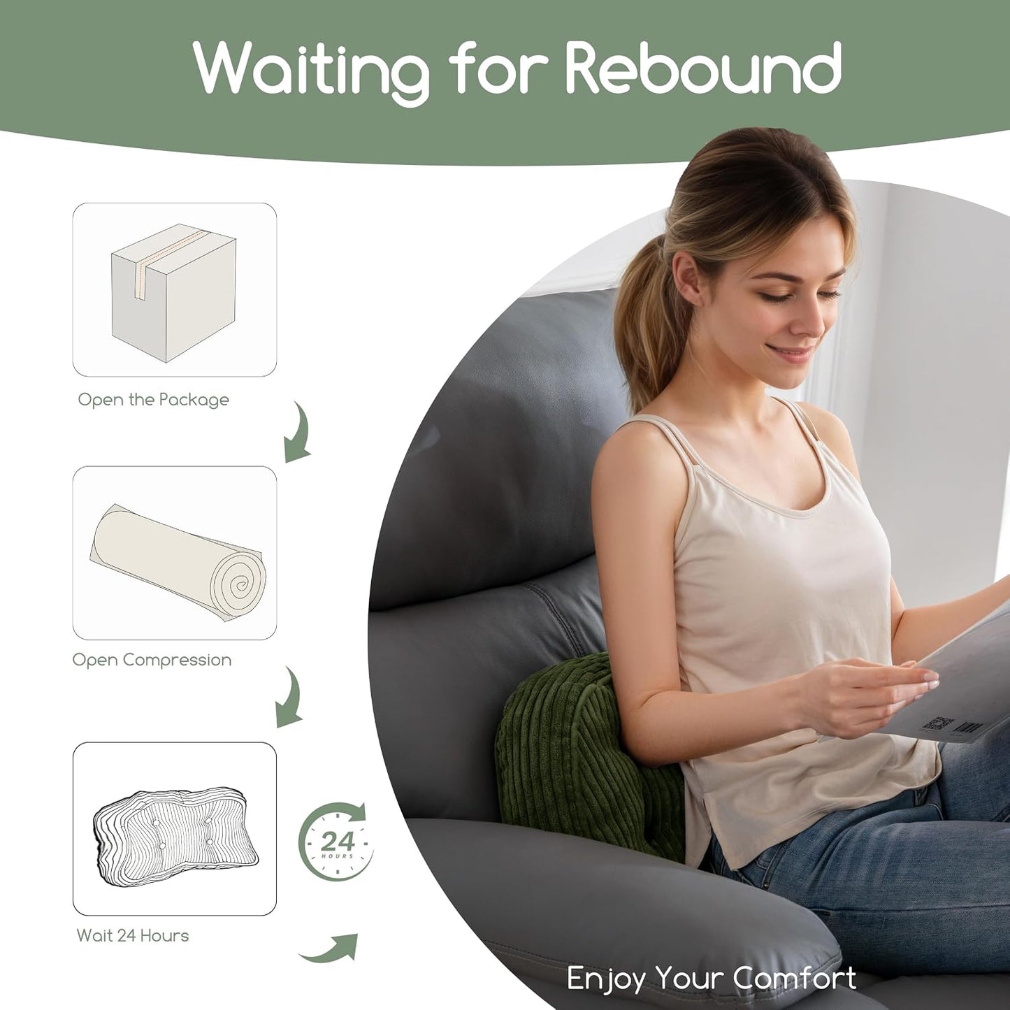HIGOGOGO Lumbar Support Pillow for Recliner Chair/Accent Chair/Couch/Office Chair, Tufted Corduroy Back Support Cushion for Elderly, Recliner Cushions for Back Rest, Pain Relief, Reading, Dark Grey