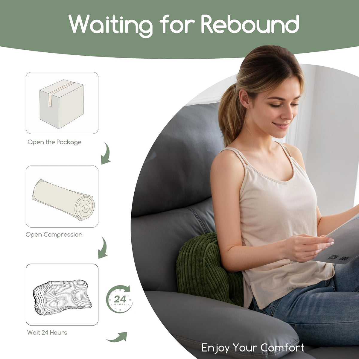 HIGOGOGO Lumbar Support Pillow for Recliner Chair/Accent Chair/Couch/Office Chair, Tufted Corduroy Back Support Cushion for Elderly, Recliner Cushions for Back Rest, Pain Relief, Reading, Dark Grey
