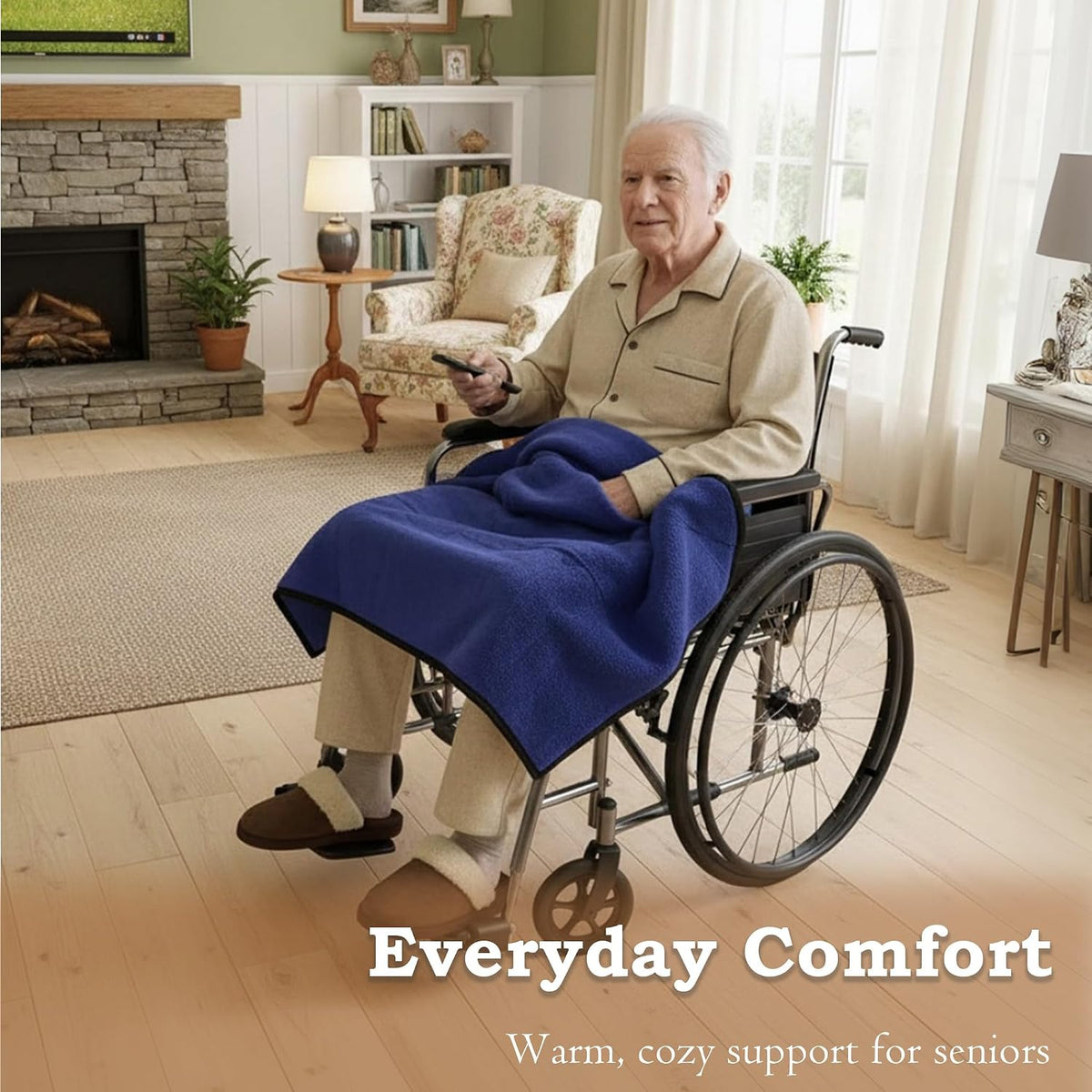 Wheelchair Lap Blanket for Seniors, 43" * 28" Soft Sherpa Lined Knee & Lap Cover, Warm Lightweight Throw with Snap Buttons, Cozy Comfort for Elderly & Caregivers, Wine Red