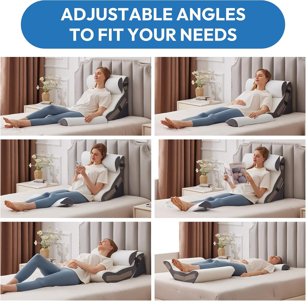 Ahpmeoa Wedge Pillow Set for After Surgery, Back Pillow for Bed Sitting up, 10-in-1 Foam Wedge Pillow for Acid Reflux & Back Pain Relief, Post Surgery Pillow for GERD & Snoring, White